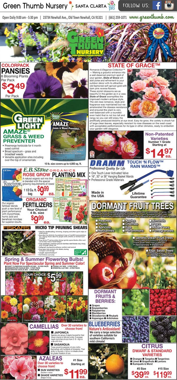 A magazine cover showcasing an array of plants and flowers from a Southern California garden center.