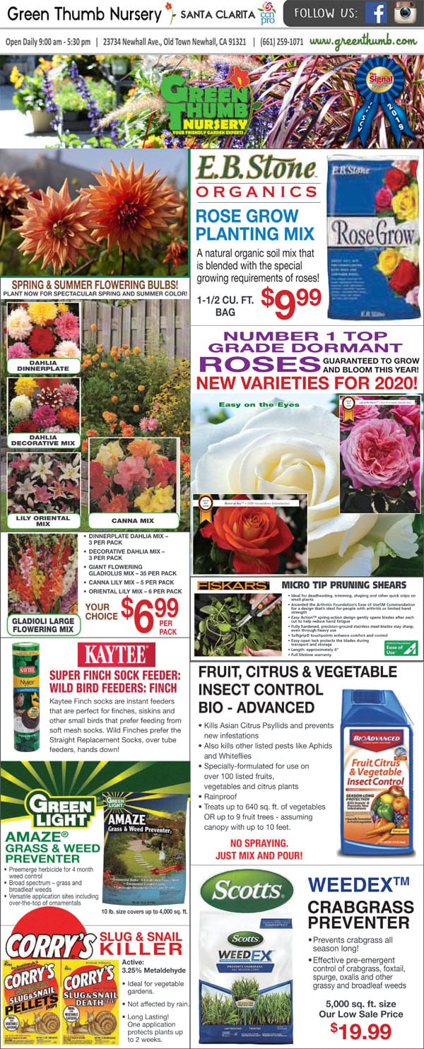 The front page of the Southern California garden center's guide.