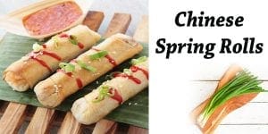 Chinese spring rolls on a wooden cutting board at a SoCal garden center.