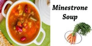 A bowl of minestrone soup with carrots and carrots served at a garden center near me.