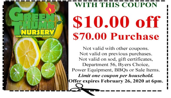 A coupon for a tree nursery offering limes and lemons, located at a SoCal garden center.