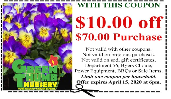 Coupon code for a Southern California garden center or plant nursery.