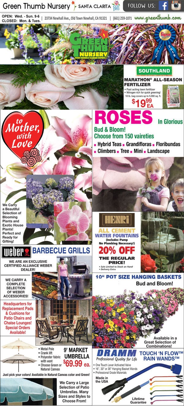The front page of a gardening magazine featuring a Southern California plant nursery.
