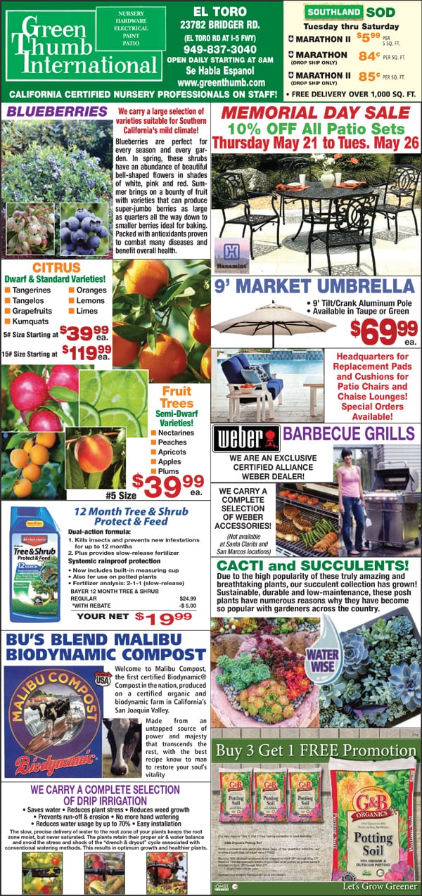 A flyer promoting a Southern California plant nursery near me.