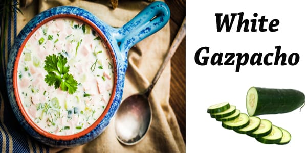 White gazpacho soup with cucumbers from a garden center near me.
