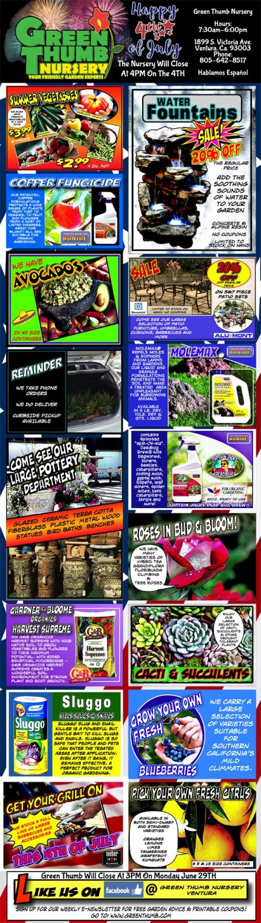 A magazine front page showcasing an array of products from a SoCal garden center.