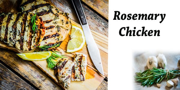 Rosemary chicken on a cutting board from a Southern California garden center.