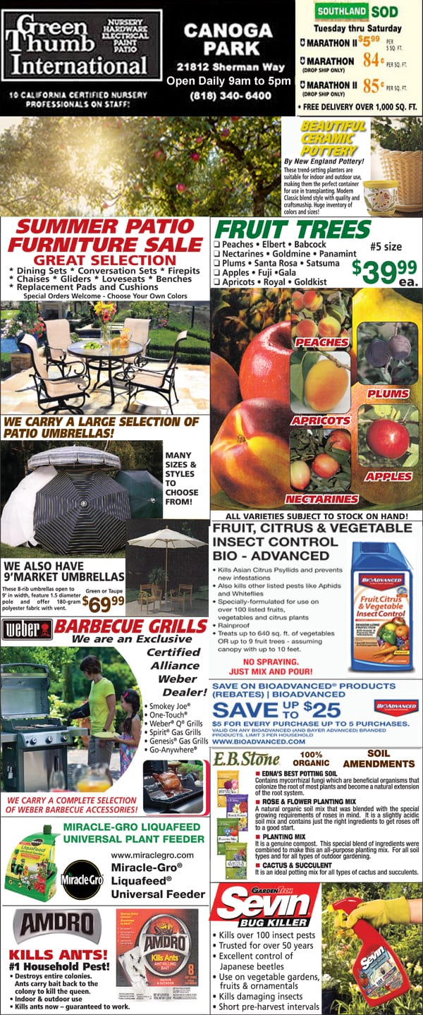 The front page of a Southern California newspaper highlighting a plant nursery near me.