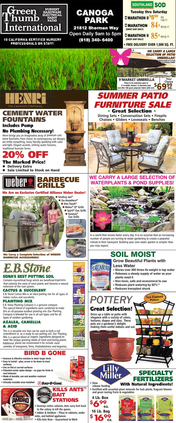 The front page of a magazine featuring products from a nearby garden center.