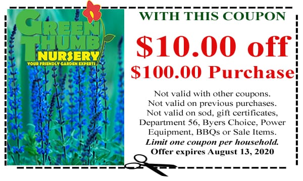 A nursery near me offering a 10% off purchase coupon for a SoCal garden center.
