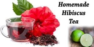 Homemade hibiscus tea using plants from a local nursery.