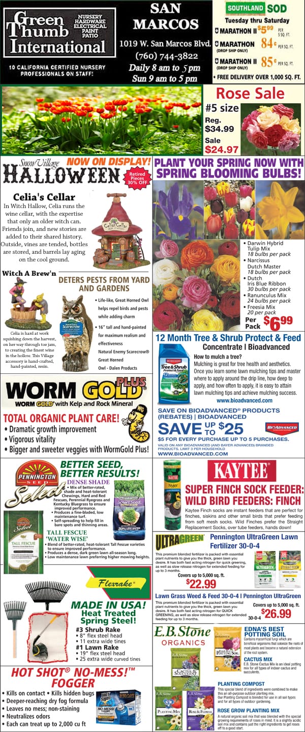 A newspaper featuring a diverse array of products from a top-rated garden center.