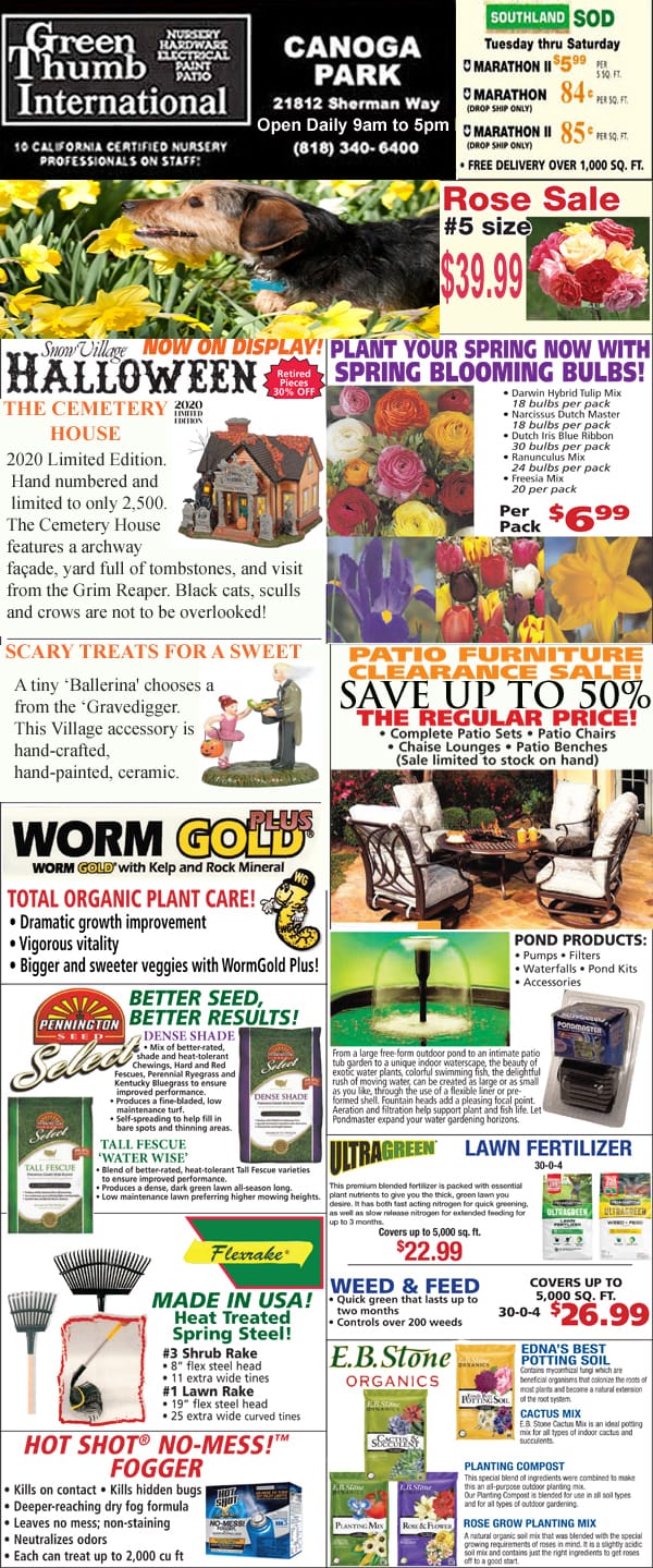A flyer advertising the best garden center near me with a variety of items for sale.