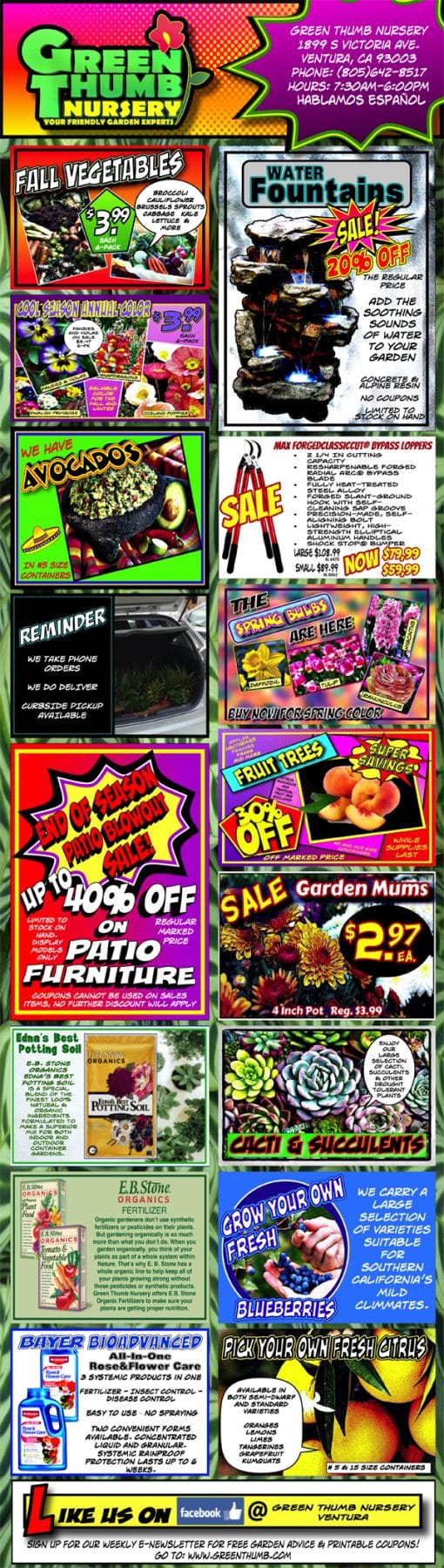 The front page of a newspaper with a lot of different advertisements featuring a nursery near me and the best garden center near me.