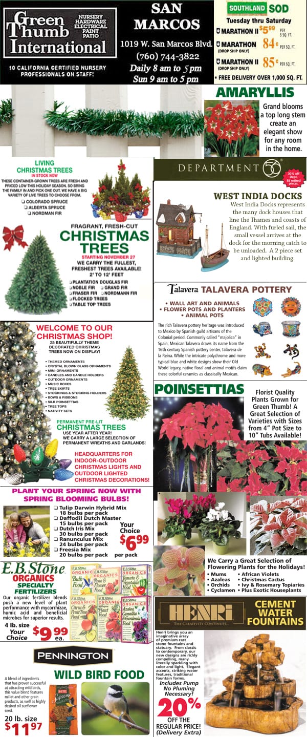 A flyer featuring the best garden center near me, showcasing a variety of plants and trees.