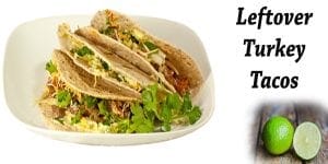 Leftover turkey tacos served on a white plate from a garden center near me.