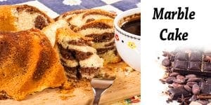 Best garden center near me showcased a marble cake on a cutting board with a cup of coffee.