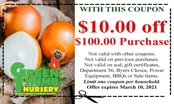 Find a coupon for a 100 % off purchase of onions at the best garden center near me.