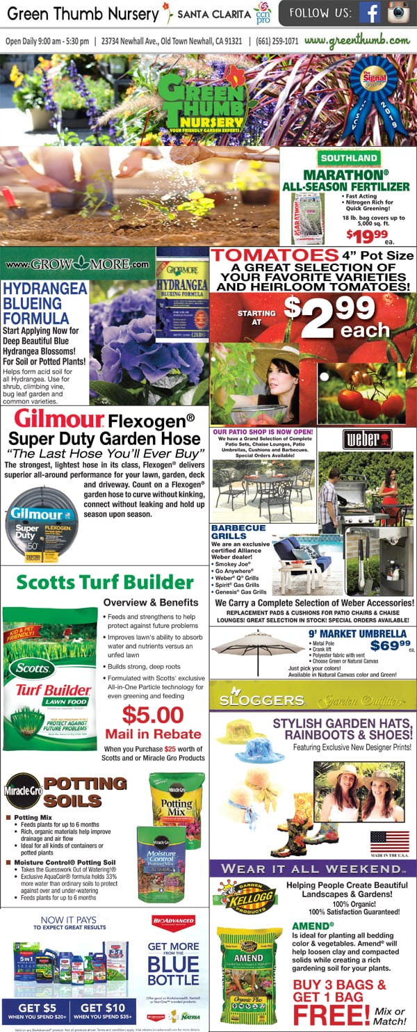 The front page of a socal garden center's magazine.