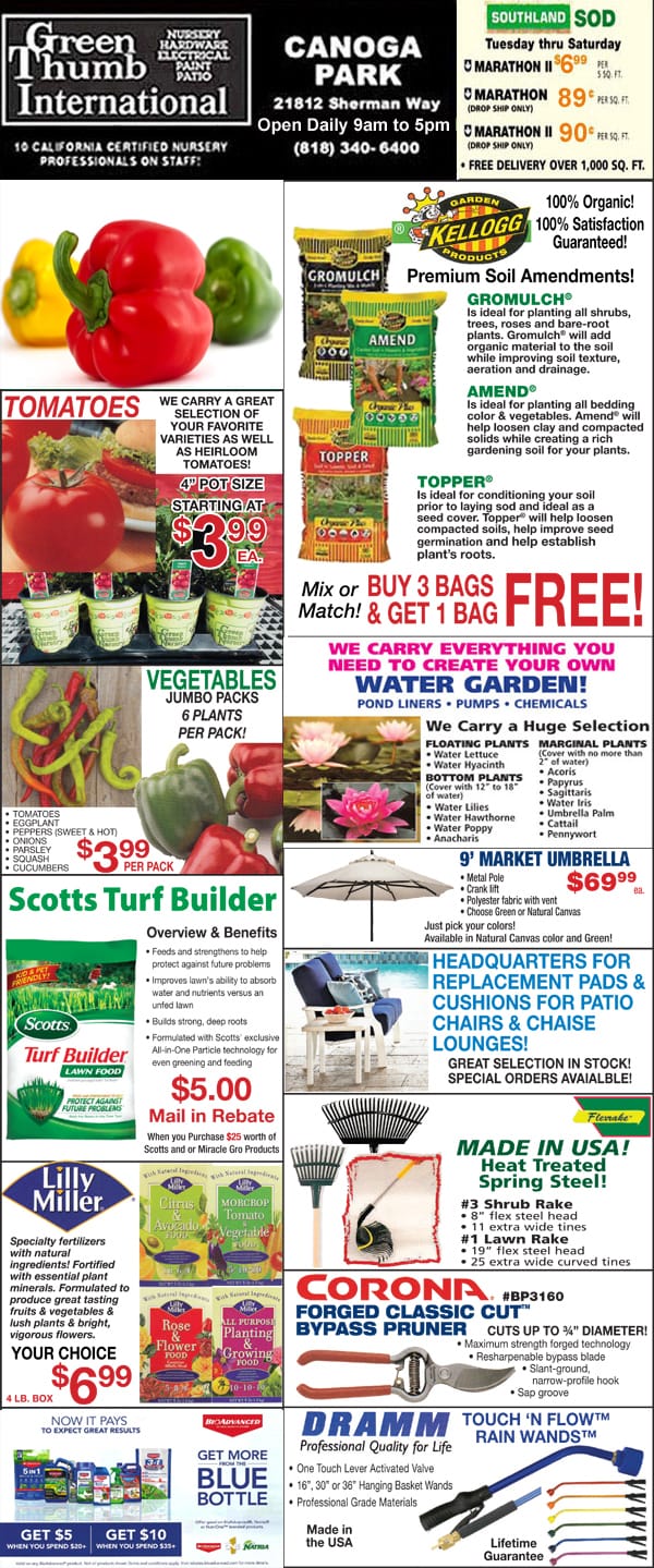 A flyer showcasing the best sales at a nearby garden center.