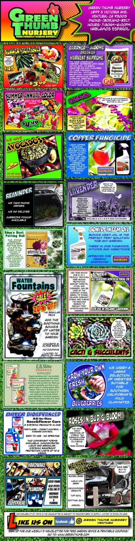 A flyer featuring the best garden center near me with a variety of items.