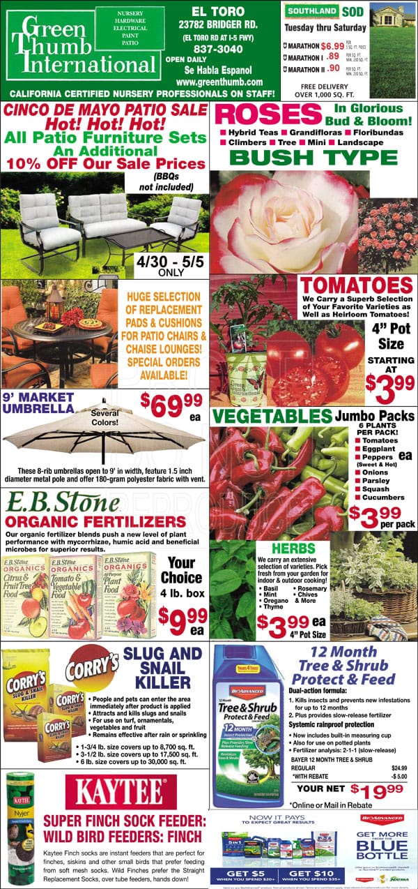 A flyer for the best garden center near me with a variety of items.