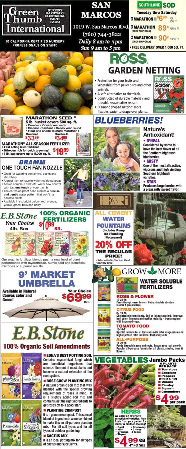 A flyer featuring the best selection of vegetables and fruits at a nearby garden center.