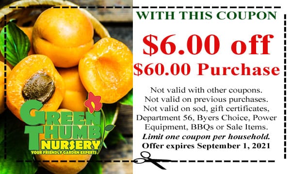Green apricot coupon available at a nearby garden center.
