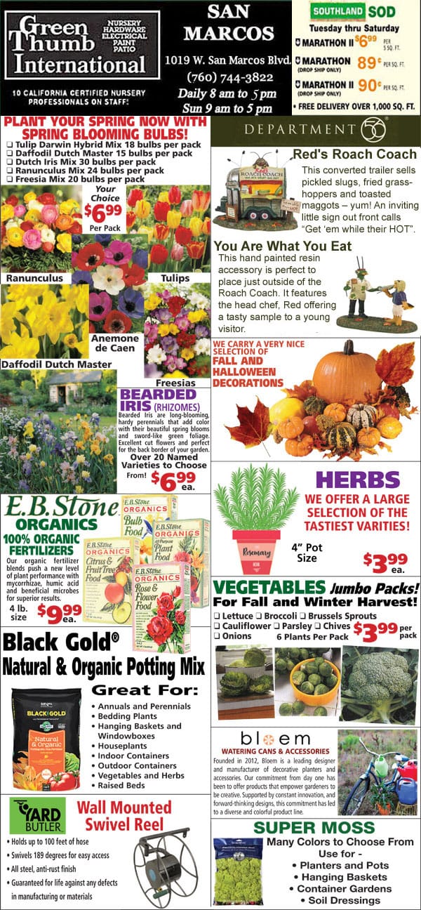 A flyer featuring the best nursery and garden center near me showcasing a variety of plants and flowers.