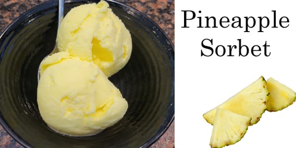 Pineapple sorbet served in a bowl.
