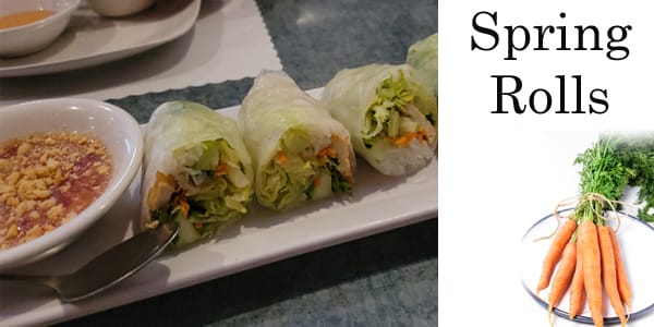 A plate of fresh spring rolls with carrots from the best garden center nearby.
