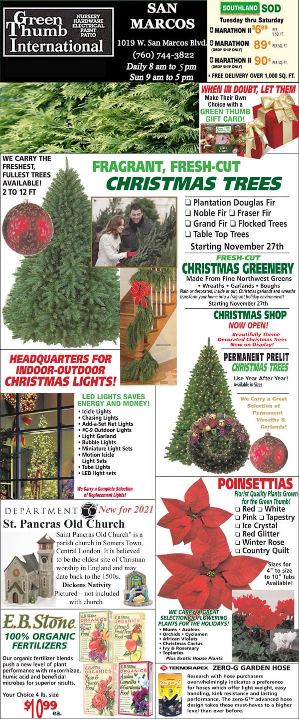 A flyer for the best garden center near me hosting a Christmas tree sale.