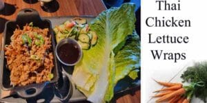 Thai chicken lettuce wraps and carrots on a plate at a garden center near me.