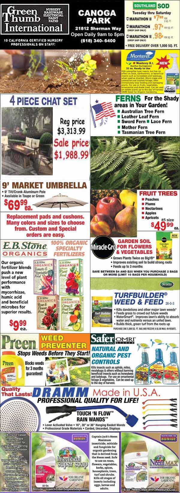 A flyer showcasing a variety of plant products at the best garden center near me.
