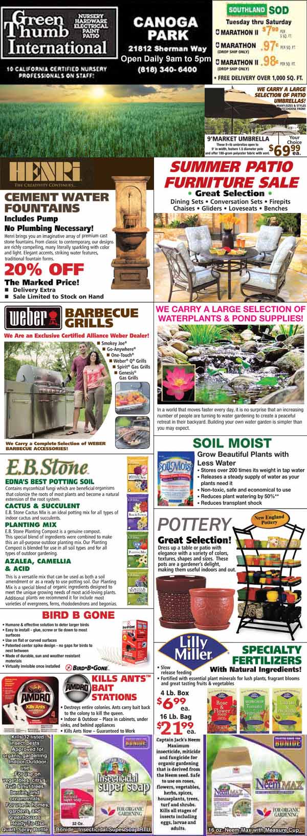 The front page of a newspaper featuring a prominent garden center near me.