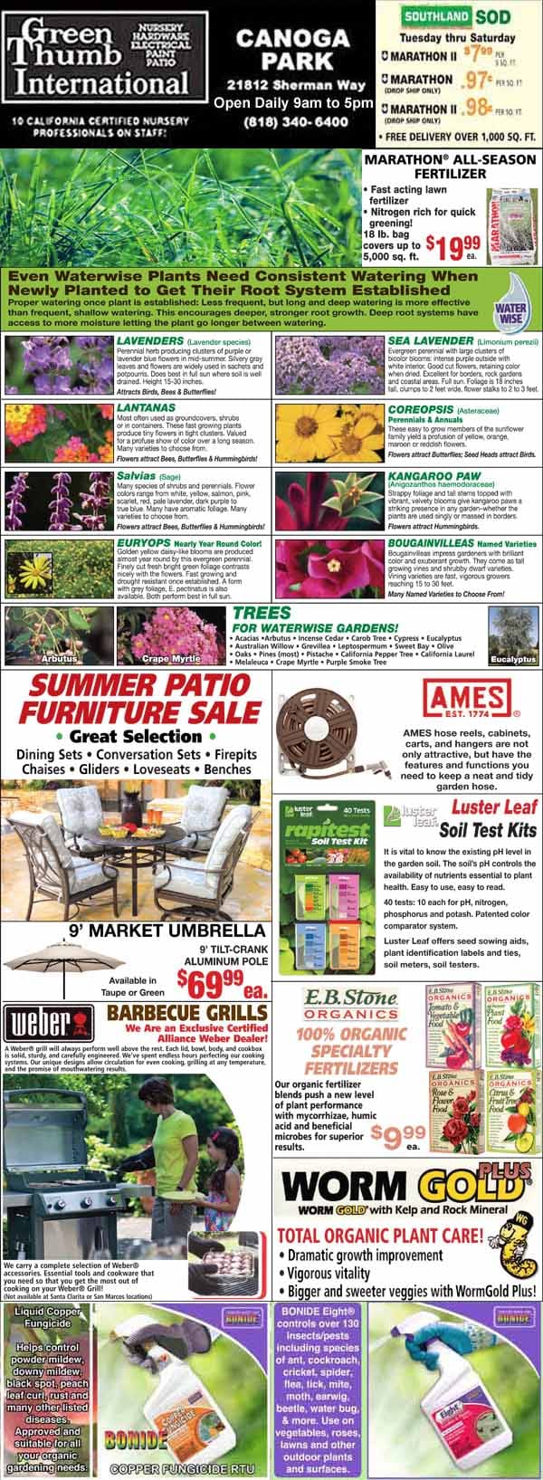 A colorful front page of a newspaper showcasing plants and flowers from the best garden center near me.