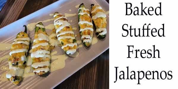 Garden center offering baked stuffed fresh jalapenos.