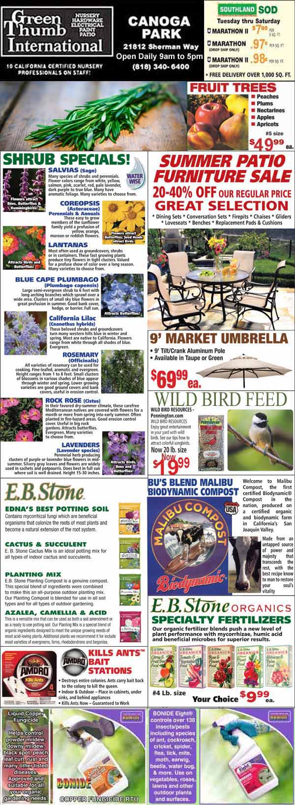 The front page of a newspaper showcasing a local nursery's vibrant plants and flowers.