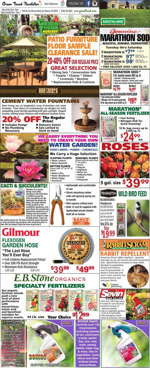 The front page of a newspaper showcasing vibrant flowers and plants at a nearby plant nursery.