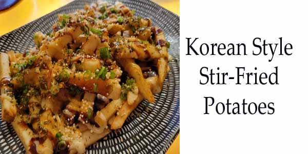 Korean style stir-fried potatoes on a plate at a Korean restaurant.
