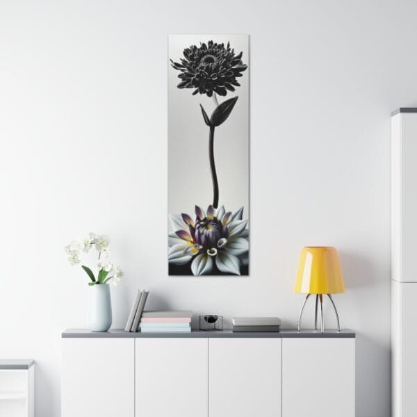 A 20" x 60" Pen Flower Art on Canvas by Green Thumb Nursery on a wall in a nursery near me.