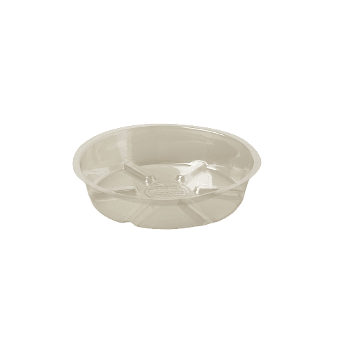 A clear plastic bowl on a black background at a garden center near me.