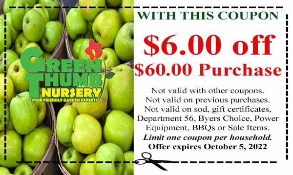 A nursery near me coupon with a picture of a bunch of apples.