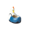 A toy chicken sitting in a blue bowl at the best garden center near me.