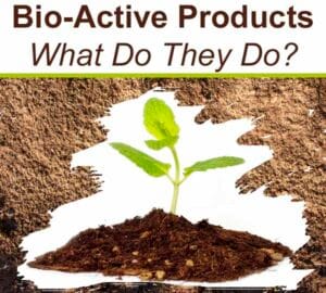 A young green plant sprouts from soil, with the text "Bio-Active Products: What Do They Do?" displayed above it.