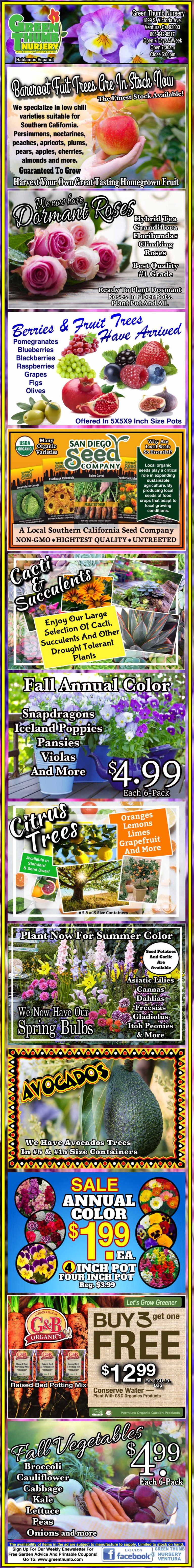 Colorful advertisement for Baker Creek Heirloom Seeds, featuring plant images and text promoting various seeds, sales, and gardening events.