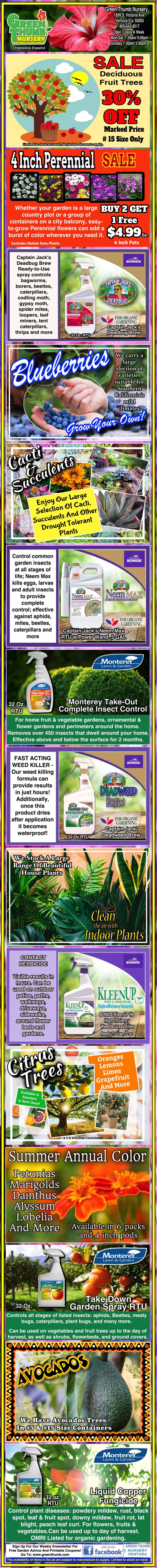 A vertical collage of various agricultural product advertisements, showcasing fertilizers, growth enhancers, and fruit-specific solutions with colorful images and descriptive text.