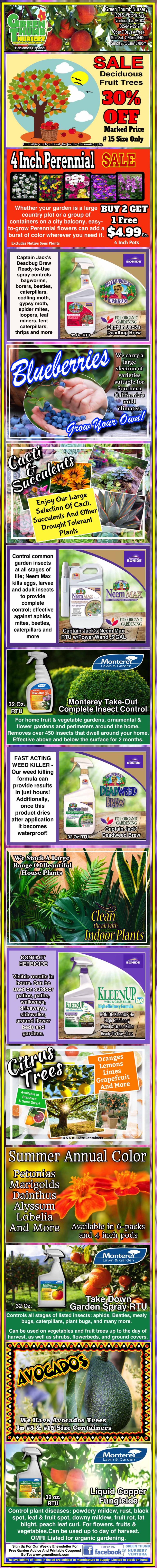 A vertical collage of colorful fertilizer product advertisements with images of plants, product packaging, and various brand names in Spanish text.