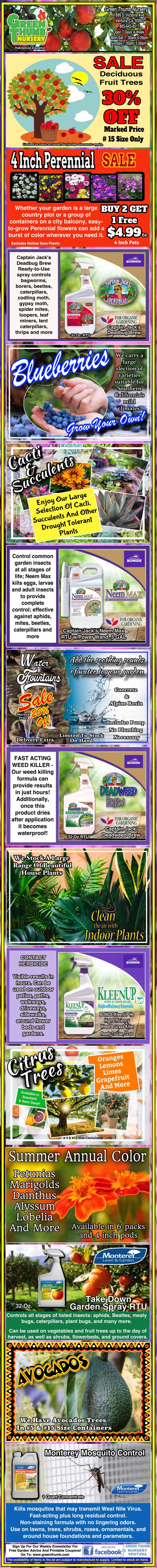 A vertical collage of colorful advertisements for plant fertilizers, nutrients, and gardening products, featuring images of plants, bottles, and promotional text.