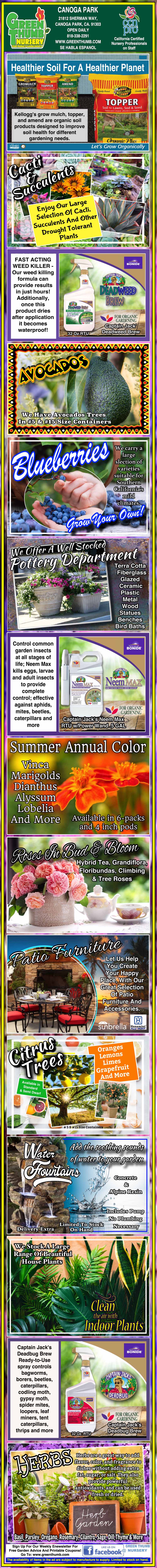 Infographic showing soil products for fruits and vegetables, including fertilizers, soil conditioners, and planting mixes for blueberries, strawberries, tomatoes, sweet potatoes, and sugarcane.